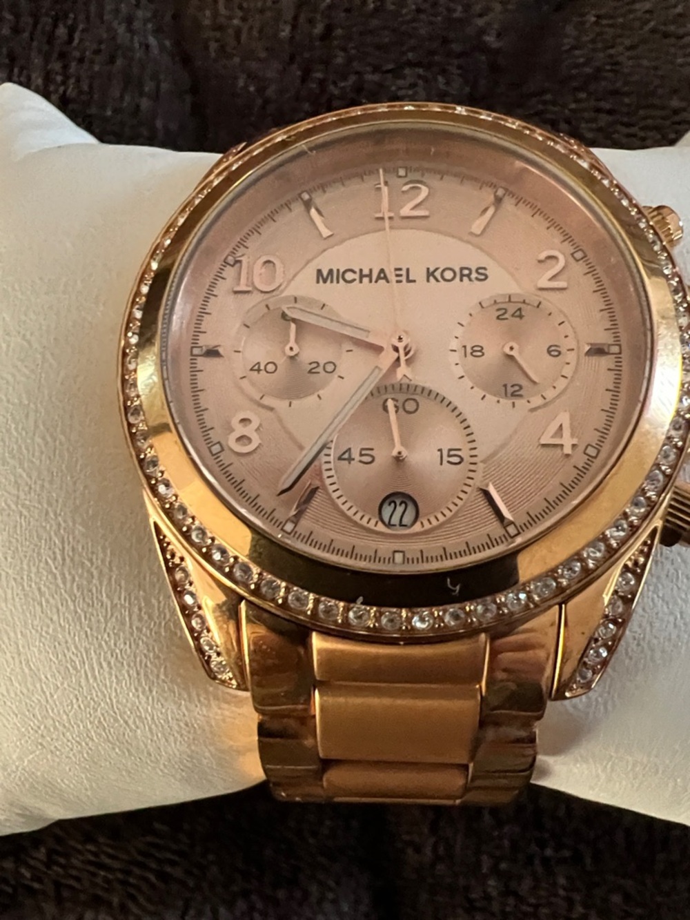 Michael Kors Rose Gold-Tone Crystal Accent Chronograph Watch